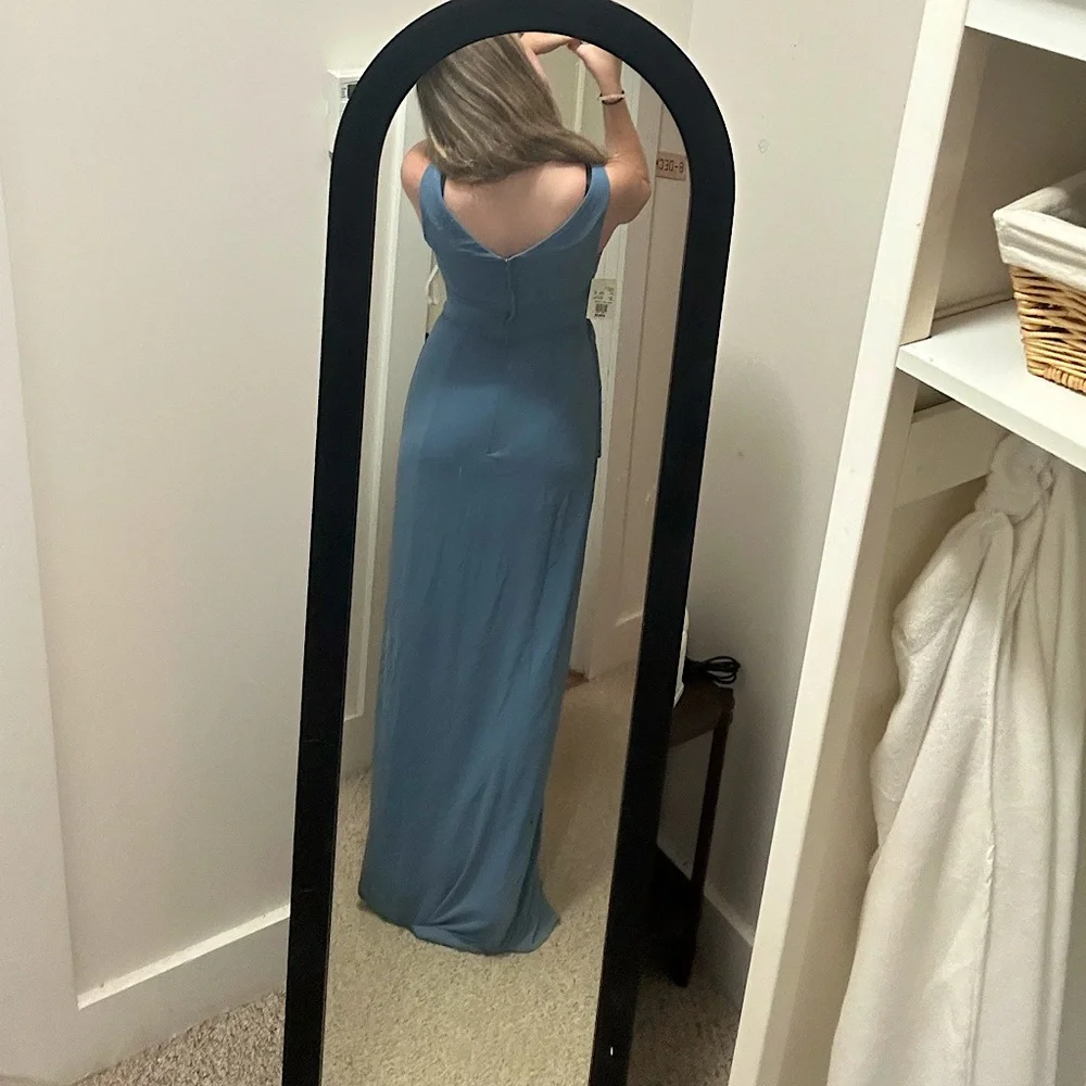 chiffon v-neck tank bridesmaid dress with cascade - Picture 5 of 6